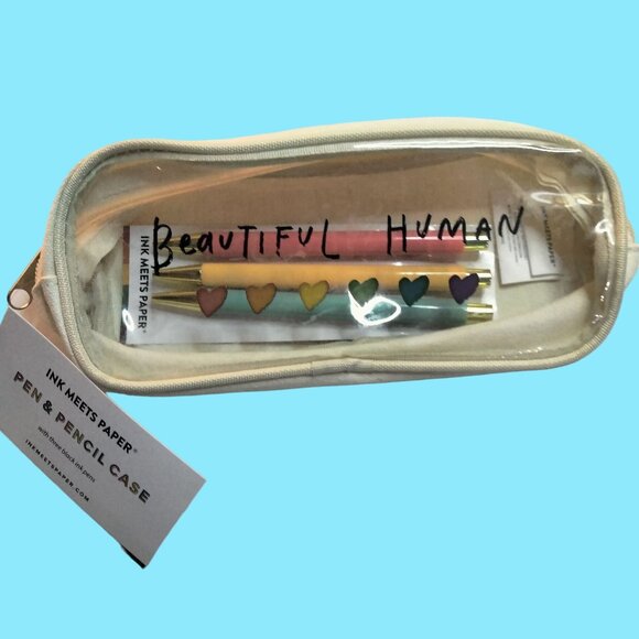 Ink Meets Paper Pen Pencil Case Three Black Ink Pens Beautiful Human Hearts - Picture 1 of 5